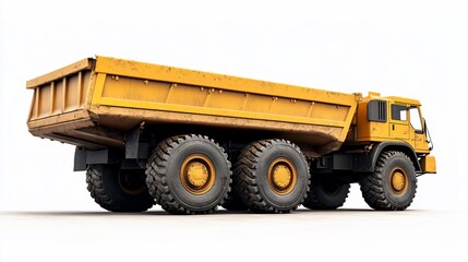 Obraz premium Heavy-Duty Yellow Dump Truck Isolated on White Background Studio Shot