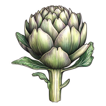 artichoke drawing, green, detailed, isolated clip art preview