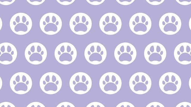 Cute purple dog paw prints. Looped animated background.