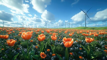 Sunny Wind Farm Tulip Field
