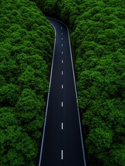 Fototapeta premium A winding road nestled between lush green trees, showcasing nature's beauty and tranquility.