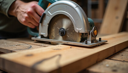 Circular Saw Woodworking with Precision in Workshop