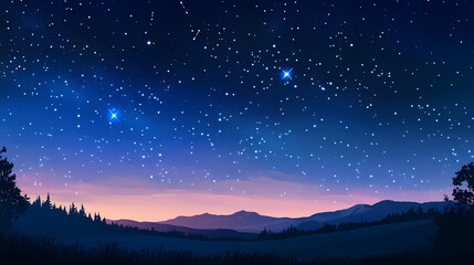 Naklejka premium A stunning view of the night sky filled with stars, constellations, and celestial phenomena observed from a clear location during twilight. Celestial Cartographers. Illustration