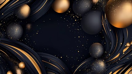 Abstract dark blue and gold background with balloons for a birthday party, invitation card, or banner design