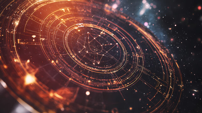 Elegant astrological natal chart with cosmic elements , astrology, zodiac, horoscope, stars, celestial. Celestial Cartographers. Illustration