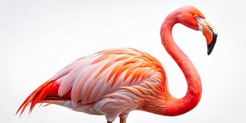 Obraz premium Pink Flamingo Bird Portrait, Isolated on White Background, Candid Photography