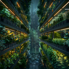 Fototapeta premium Multi-Level Indoor Vertical Garden with Artificial Lighting