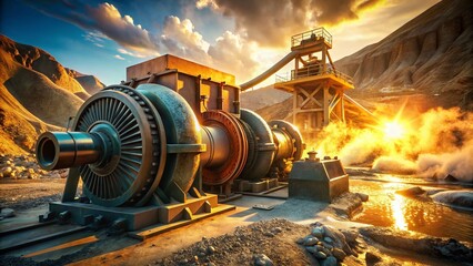 Powerful Water Pump Generator at Open-Cast Mine - Industrial Heavy Machinery