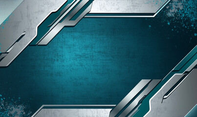 Deep teal and silver grunge background with space for text or creative design exploration and visual depth