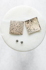 Overhead view of painted vintage earrings, top view of vintage costume jewelry earrings