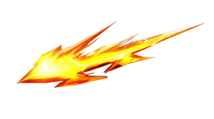 Glowing orange and yellow energy arrow flying on transparent background