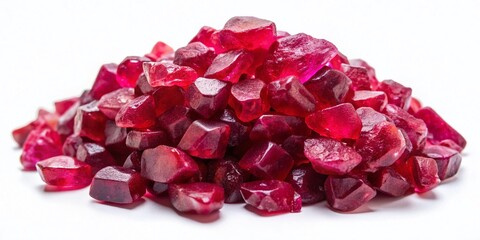 Raw Ruby Crystals Pile, Uncut Gemstones, Red Gemstones, Natural Ruby Stones, White Background