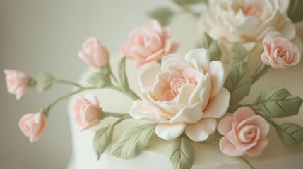 Pastel Pink And White Sugar Rose Cake Decoration