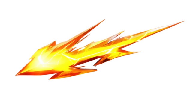 Glowing orange and yellow energy arrow flying on transparent background - Powered by Adobe