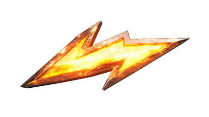 Burning lightning bolt striking on transparent background