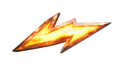 Burning lightning bolt striking on transparent background