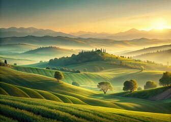 Rolling Green Hills Landscape: Peaceful Countryside Panorama