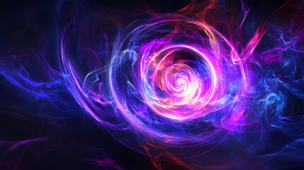 Fototapeta premium Vibrant mystic energy orb with spiral glow particles on dark background. Silken Mist Spirits. Illustration