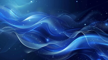 A blue background with abstract wave patterns and gradients with