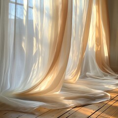 Sunlight streams through sheer curtains in a room with wooden floors (1)