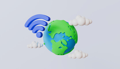 Wireless or Wi-Fi with earth global connection icon and sharing network, Hotspot access point