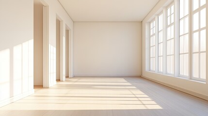 Fototapeta premium Empty Room with Sunlight Streaming Through Windows