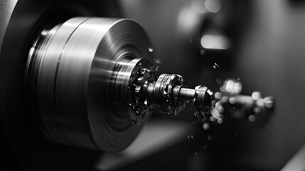 Close-up of a metal rod being machined on a lathe