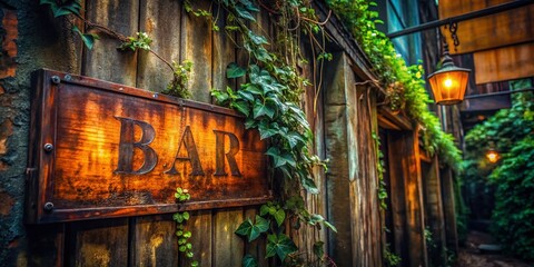 Obraz premium Rusty Metal Backyard Bar Sign - Vintage Urban Exploration Photography