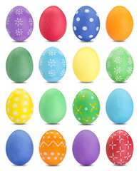Easter eggs in different colors isolated on white, set