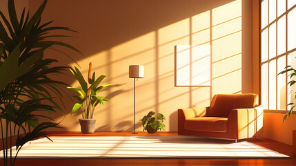 Minimalist home concept. warm and inviting living space with natural light and minimalist decor. Living Shadow Constructs. Illustration