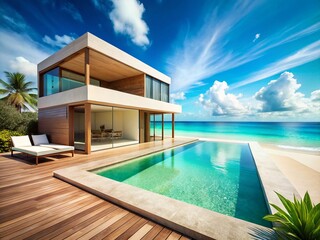 Fototapeta premium Serene Coastal Villa: Summer Oceanfront Architecture