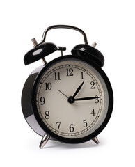 One black alarm clock isolated on white