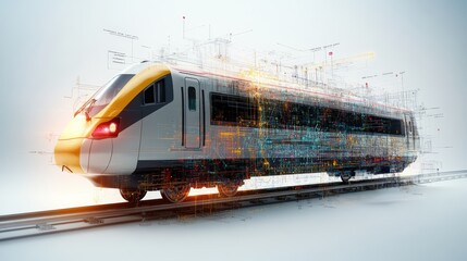 Obraz premium Highspeed train traveling on tracks with multiple lines in a detailed design setting