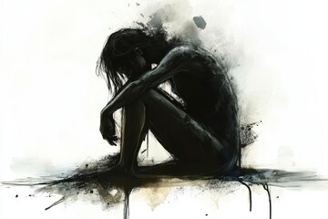 Emotional Art Depicting a Contemplative Woman in Abstract Style