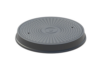 Manhole with cover isolated on white background. Sewer hatch. Canalization cap. 3d render