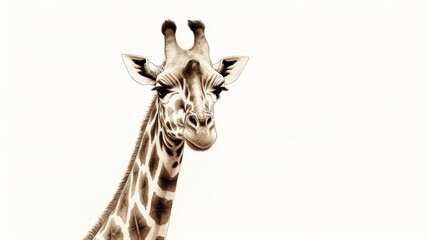 Obraz premium Close-Up Portrait of a Giraffe Against a Soft Neutral Background, Showcasing Its Unique Features, Textures, and Expressions in a Serene and Captivating Manner