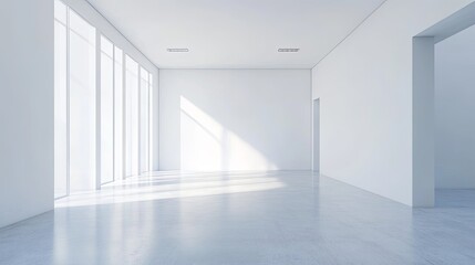 Obraz premium Modern office lobby with clean, minimal design and natural light, embodying simplicity and elegance.