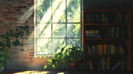 A window with sunlight shining through it. Living Shadow Constructs. Illustration