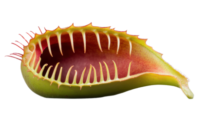 Venus flytrap open showing cilia and transparent background