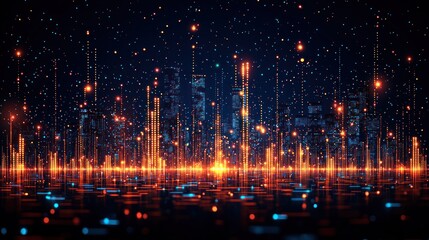 Obraz premium Digital Metropolis: A Futuristic Cityscape Illuminated by Neon Lights