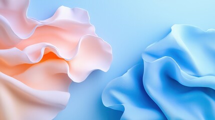 Fototapeta premium Abstract pastel fabric folds in peach and blue