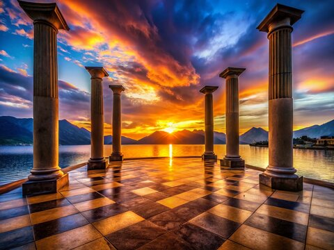 Silhouette of Masonic Pillars & Tessellated Floor at Marina, Rocky Mountain Sunset
