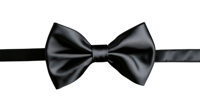 Black silk bow tie with transparent background representing elegance and style