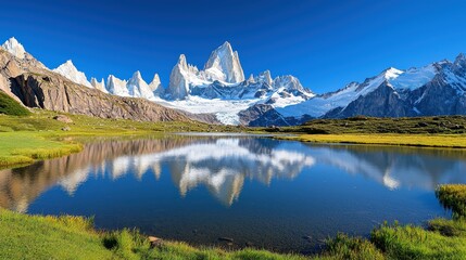 Majestic Fitz Roy Mountain Reflected In A Calm Lake