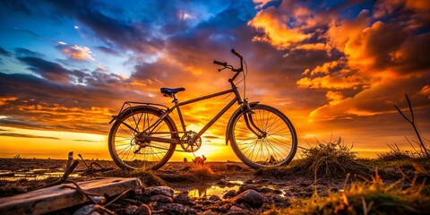 Silhouette of Rusty Abandoned Bike, Outdoor Dusk, Decay, Neglect, Urban