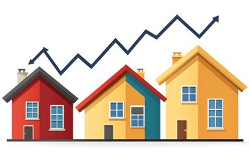 Colorful House Illustration with Growth Chart and Rising Trend