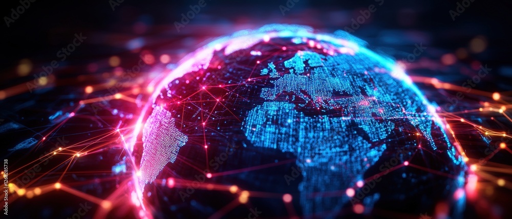 Poster globe with illuminated network connections representing global data and connectivity in abstract dig