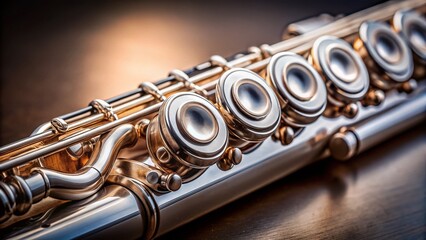 Naklejka premium Silver Flute Headjoint Close-up: Exquisite Musical Instrument Detail