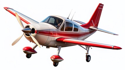 Single Engine Airplane Flying High: Macro Photography of a Small Private Plane on White Background