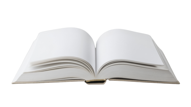 Open book showing blank pages on transparent background